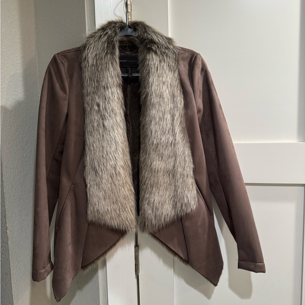BCBGMaxAzria Brown Blazer with Faux Fur Trim